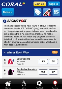 UK Coral Horse Race Beting App